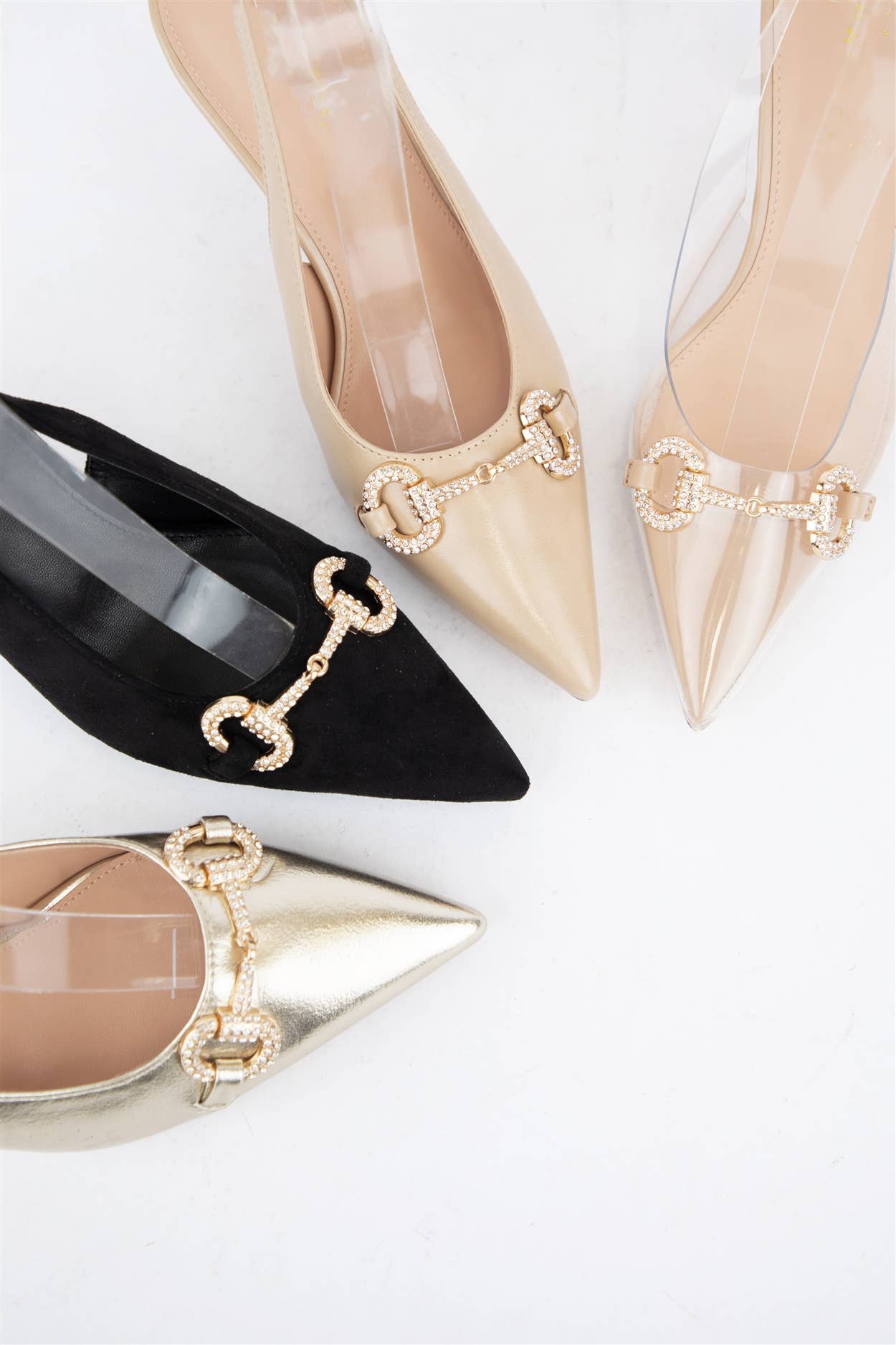 MARIBEL-1 LUXURY CRYSTAL HORSEBIT SLINGBACK HEELS