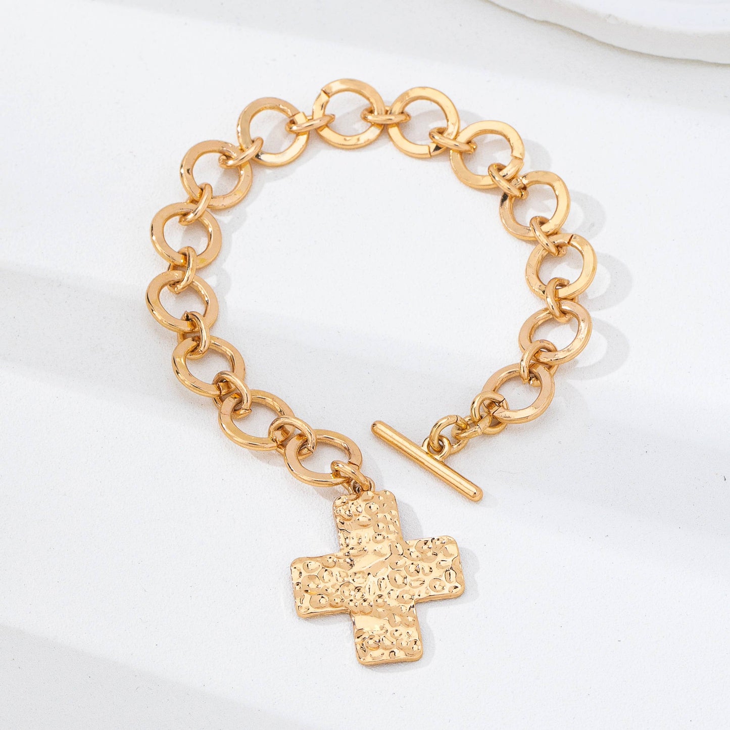 Hammered Cross Toggle Bracelet