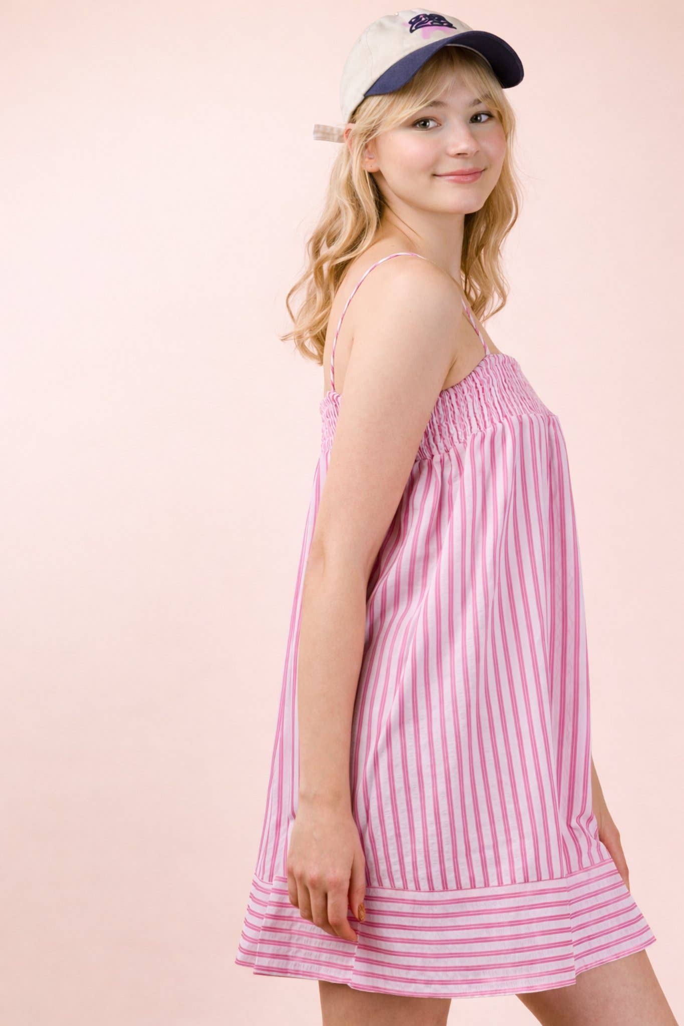 Smocking Detail Stripe Woven Mini Sundress