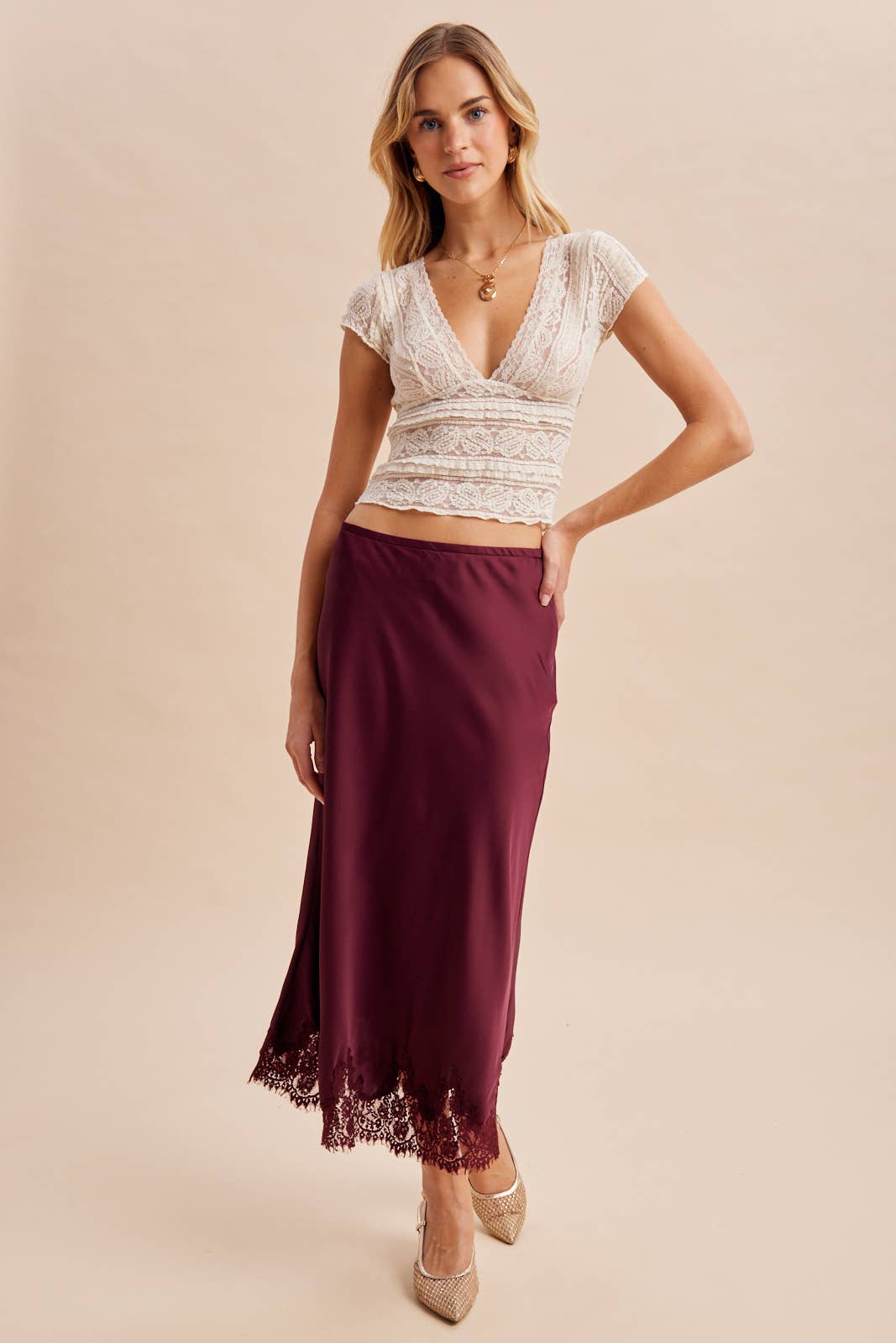 SATIN LACE TRIM SKIRT