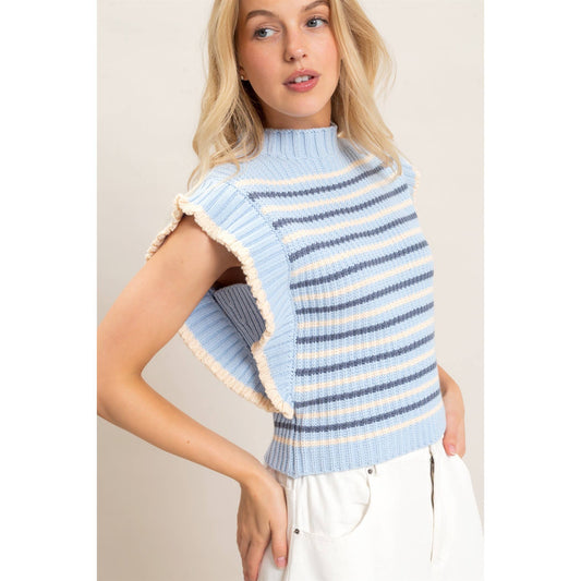 Ribbed Ruffle Sleeve Sweater