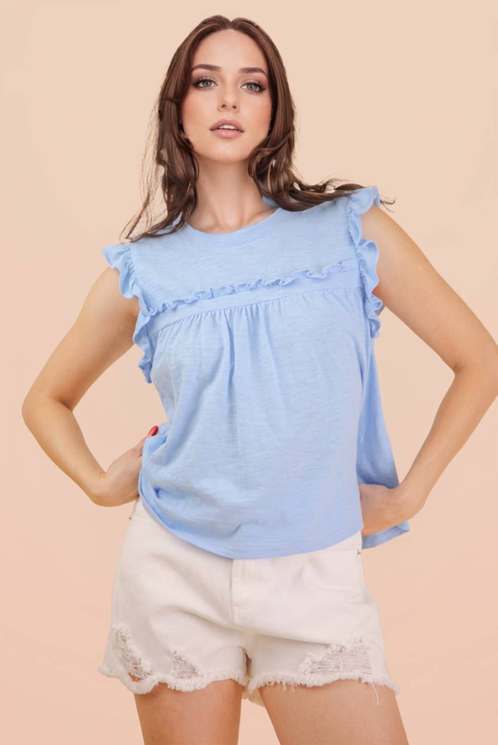 Ruffle Detail Solid Knit Top