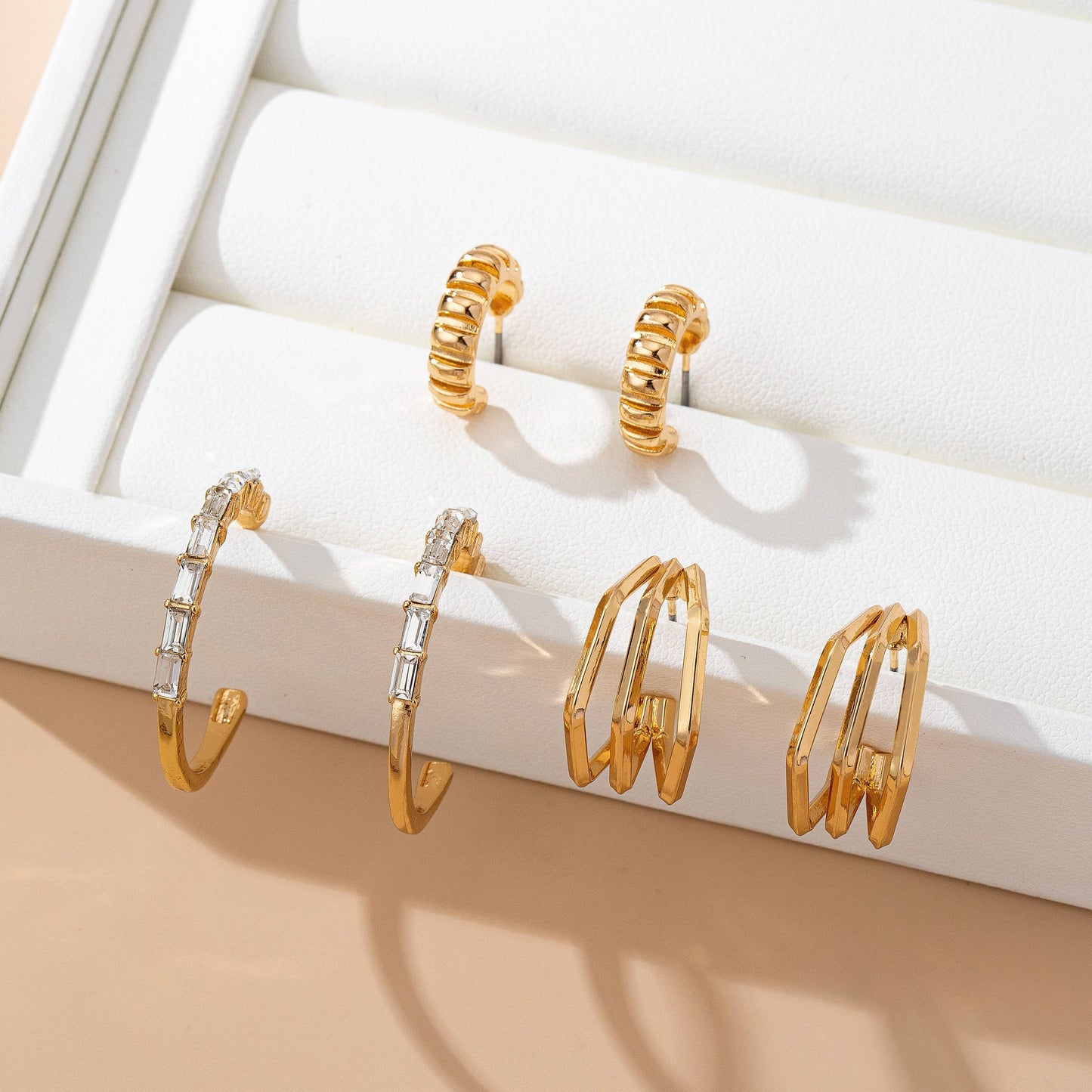 Baguette Stone Hoop, Geo Hoop Earrings