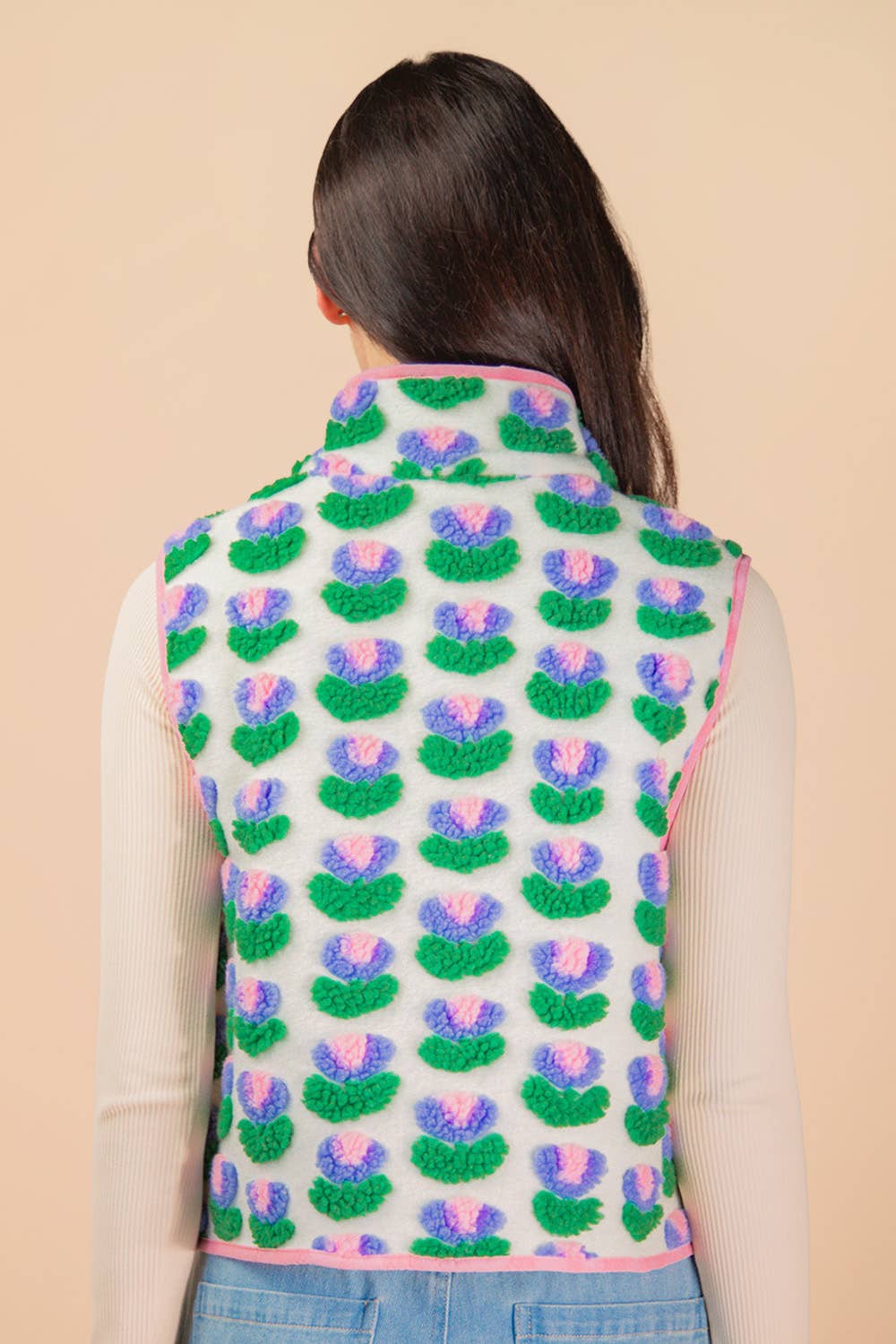 Textured Bow & Floral Printed Vest