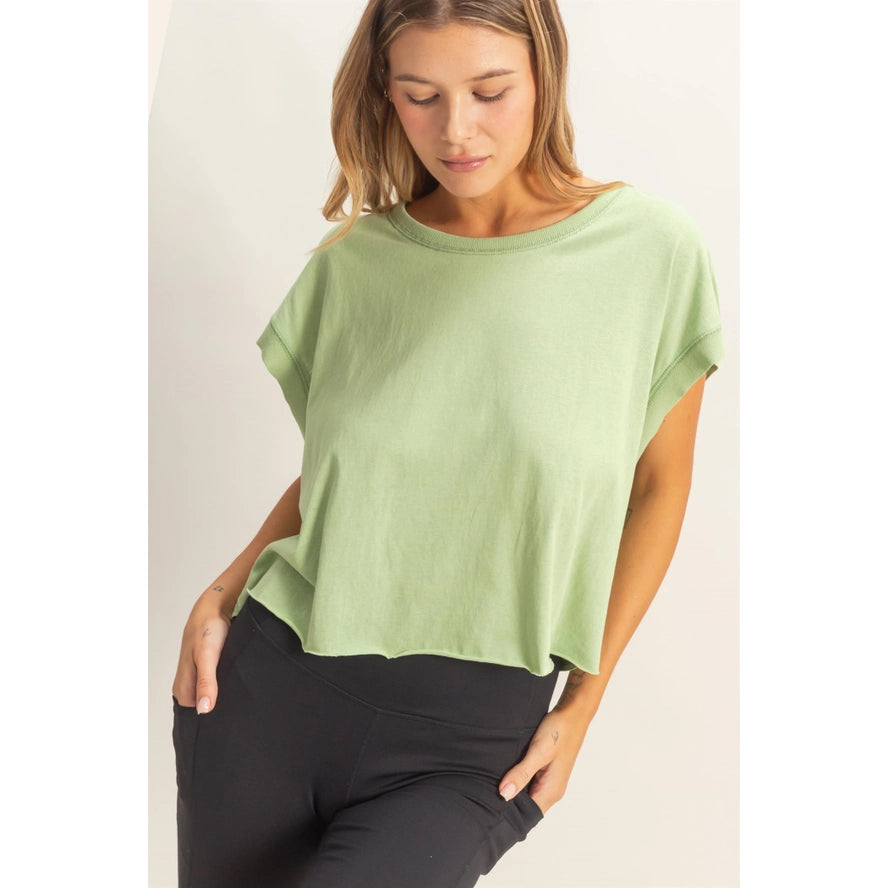 Boxy Crew Neck Open Back Top