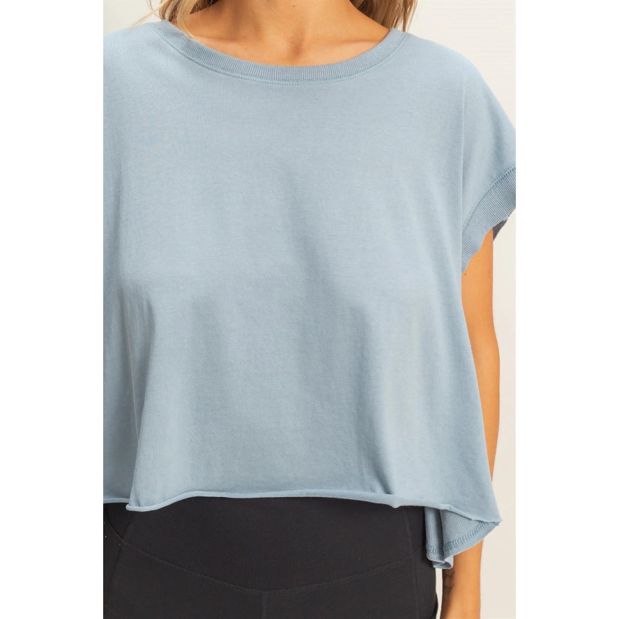 Boxy Crew Neck Open Back Top