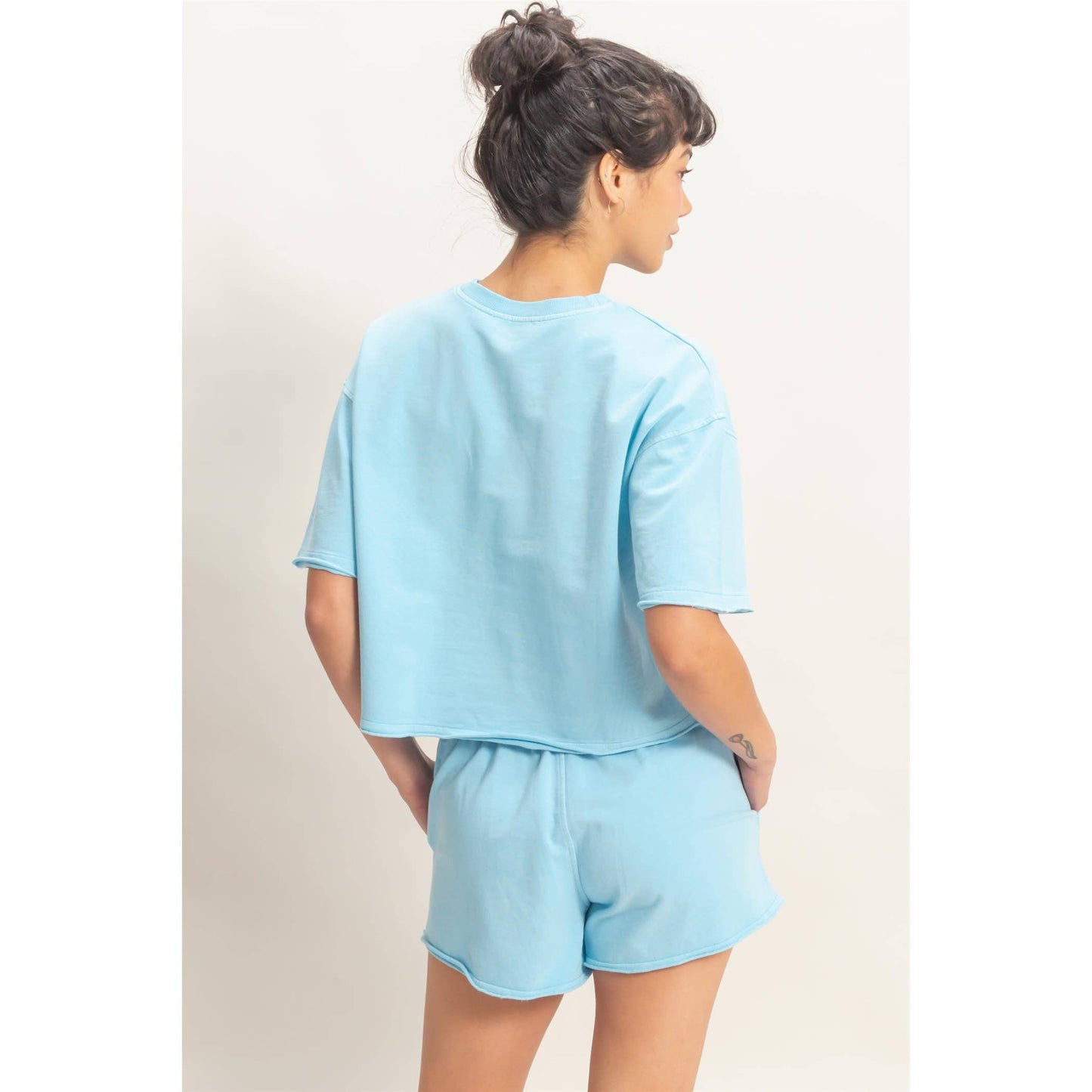 Short Sleeve Crew Neck Top And Shorts Set