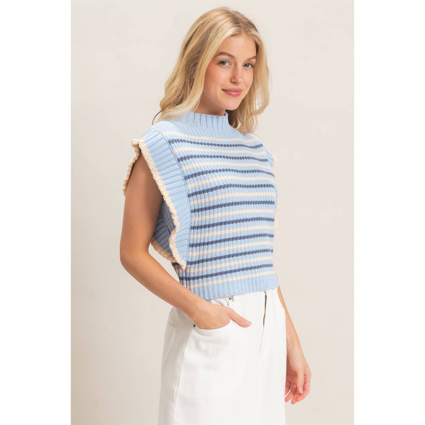 Ribbed Ruffle Sleeve Sweater
