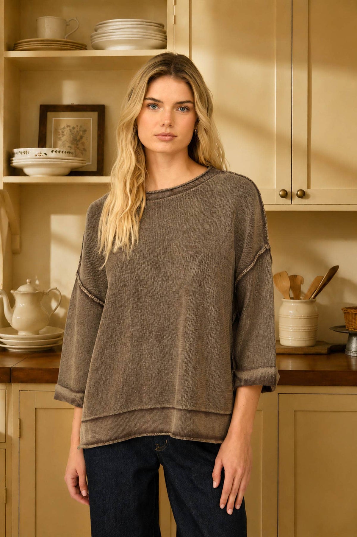 WASHED INVERTED SEAM  SLEEVE