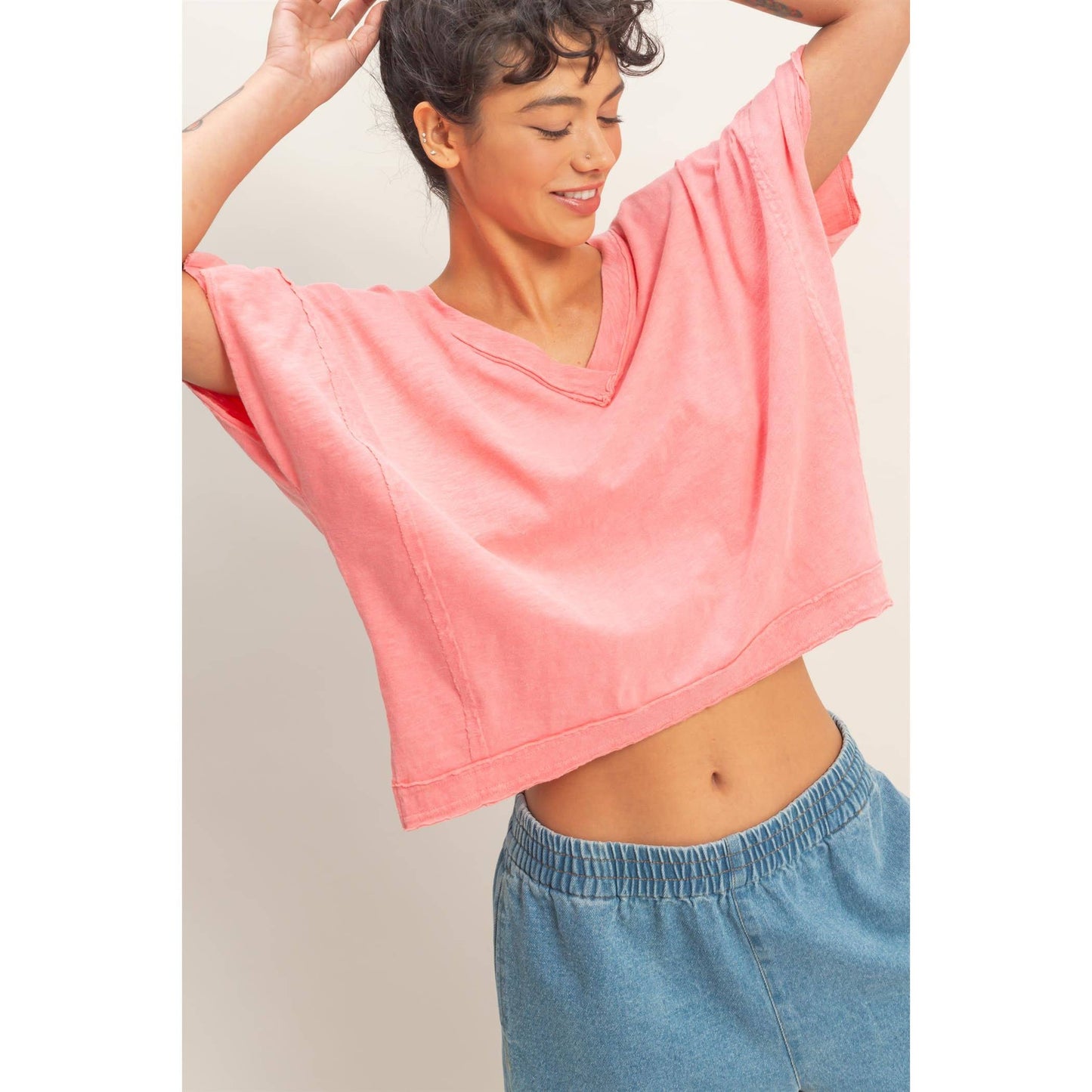 Oversized V-Neck Short Sleeve Top