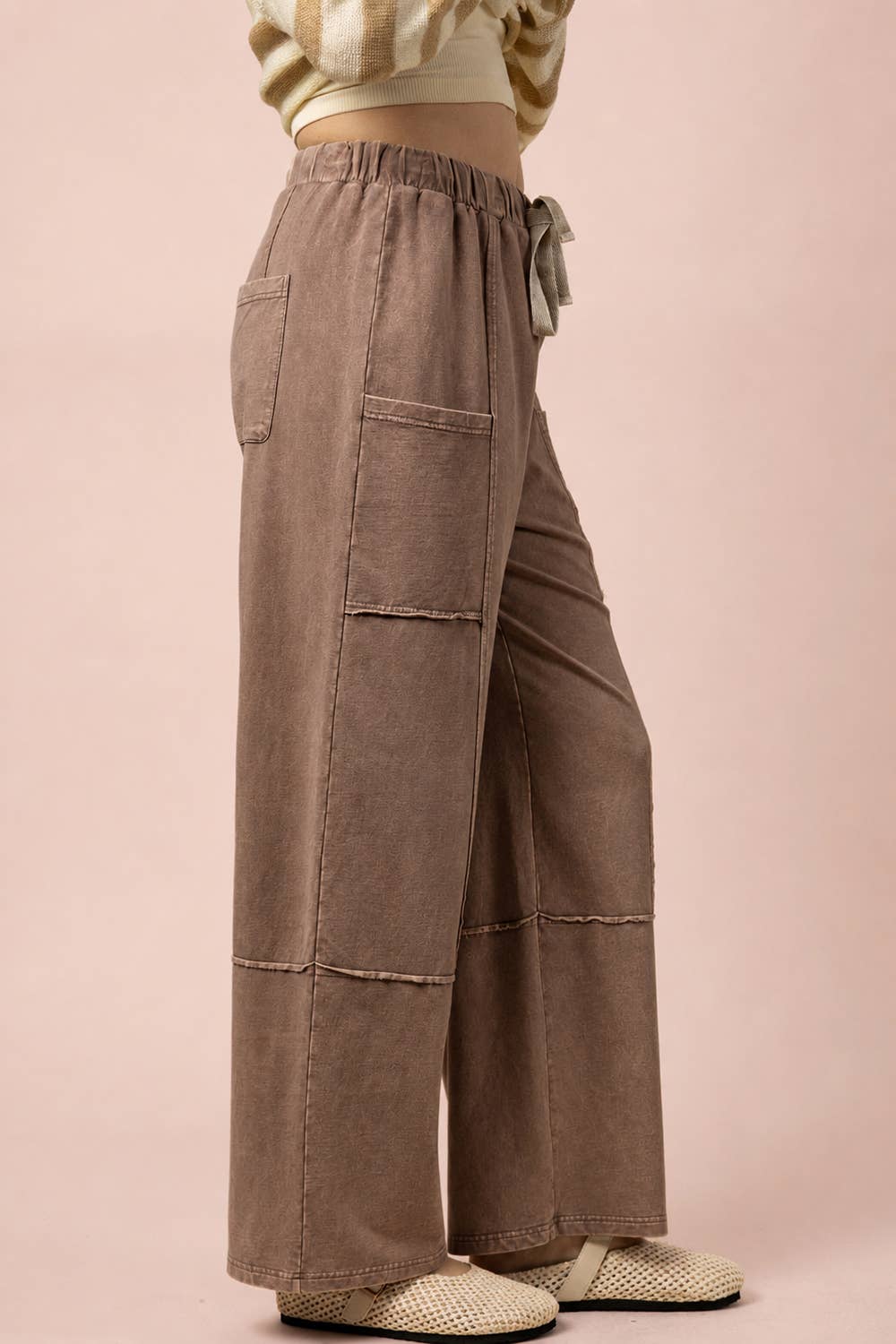 Mineral Washed Wide Leg Casual Comfy Pants