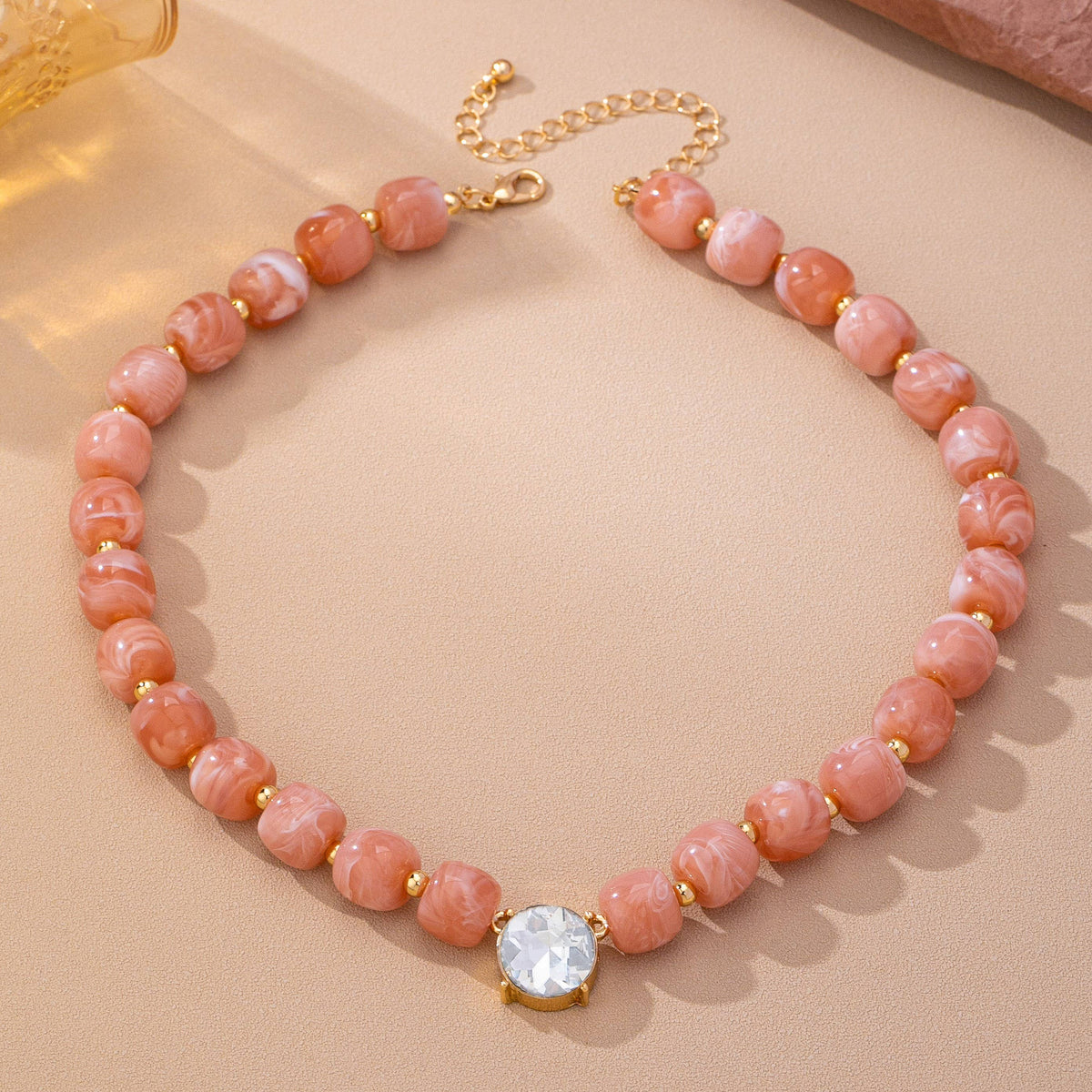 Resin Bead Round Crystal Pendant Necklace