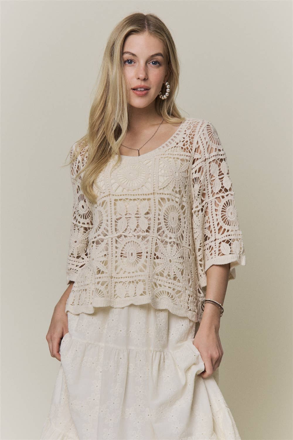 OPEN-KNIT SQUARE CROCHET TOP