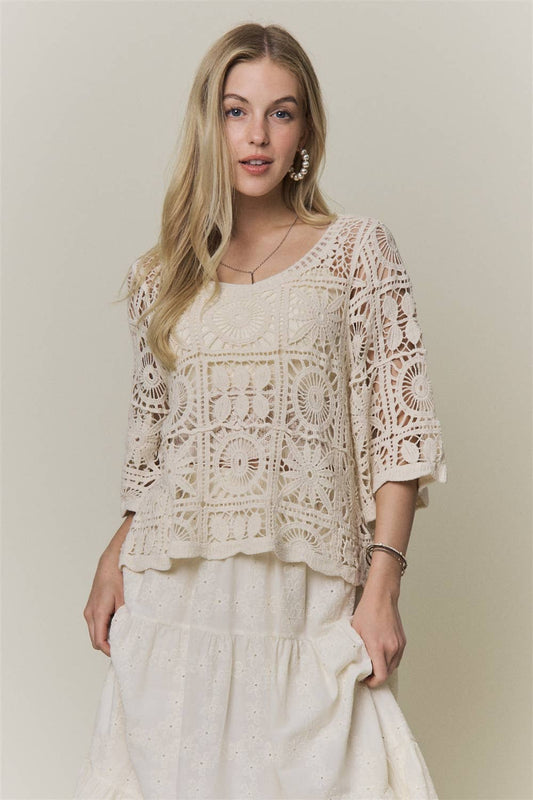 OPEN-KNIT SQUARE CROCHET TOP
