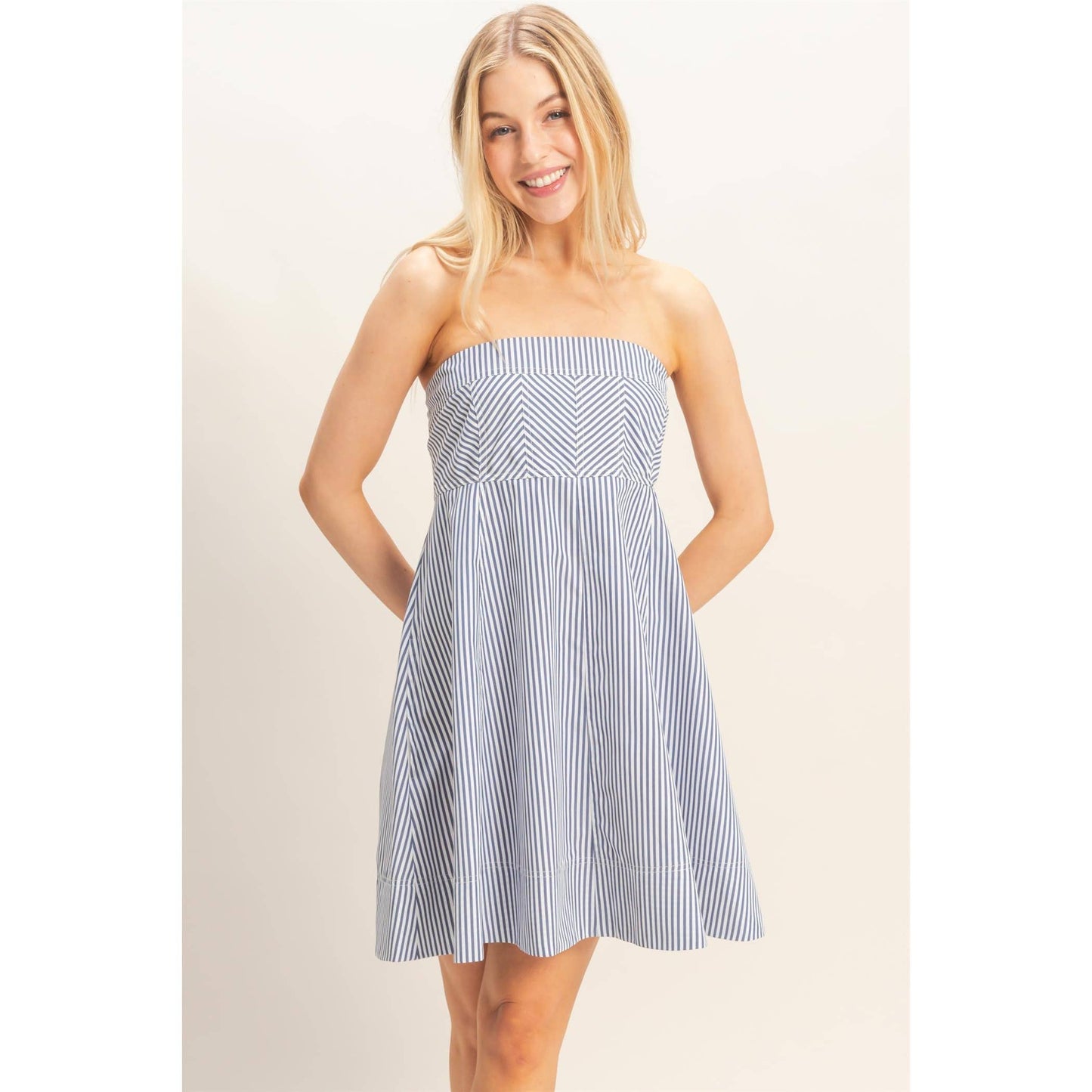 Striped Strapless A-Line Dress