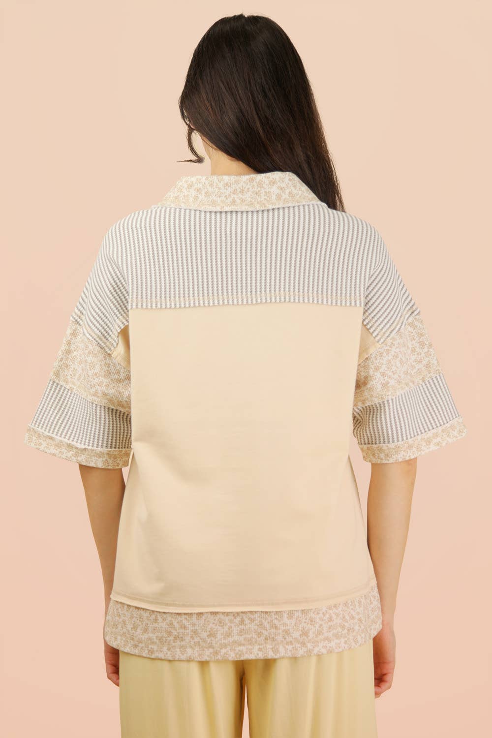 Oversized Half Button Down Collared Knit Top