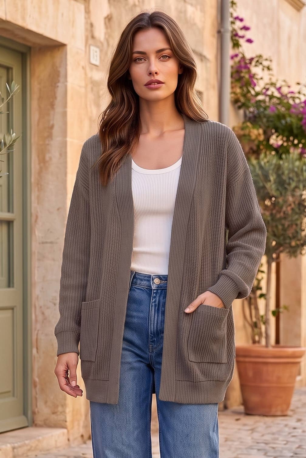 Curly Rib Relaxed Front Pocket Cardigan