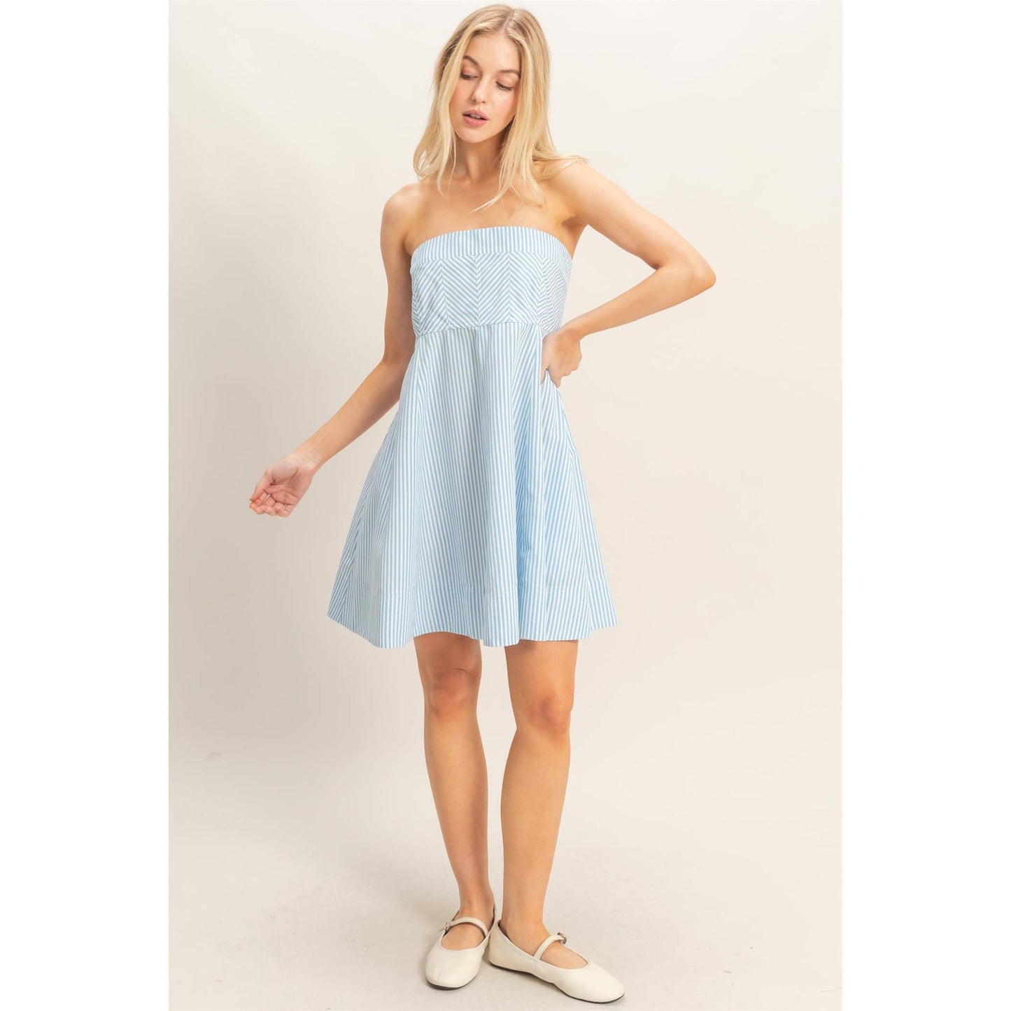 Striped Strapless A-Line Dress
