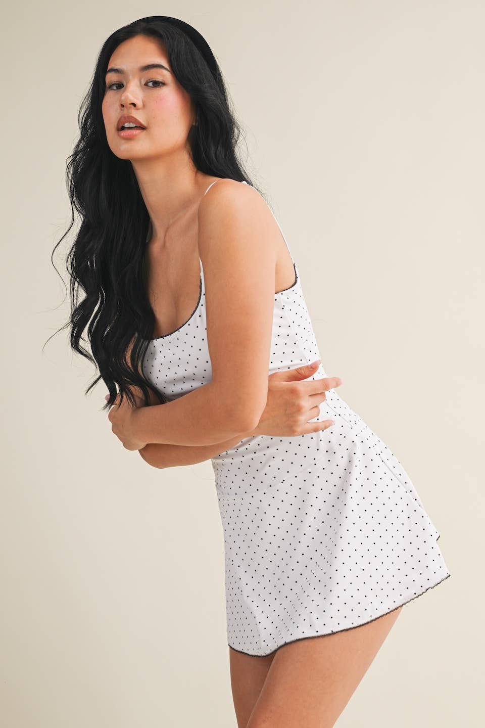 Polka Dot Print Lace Trim Ruffle Mini Dress