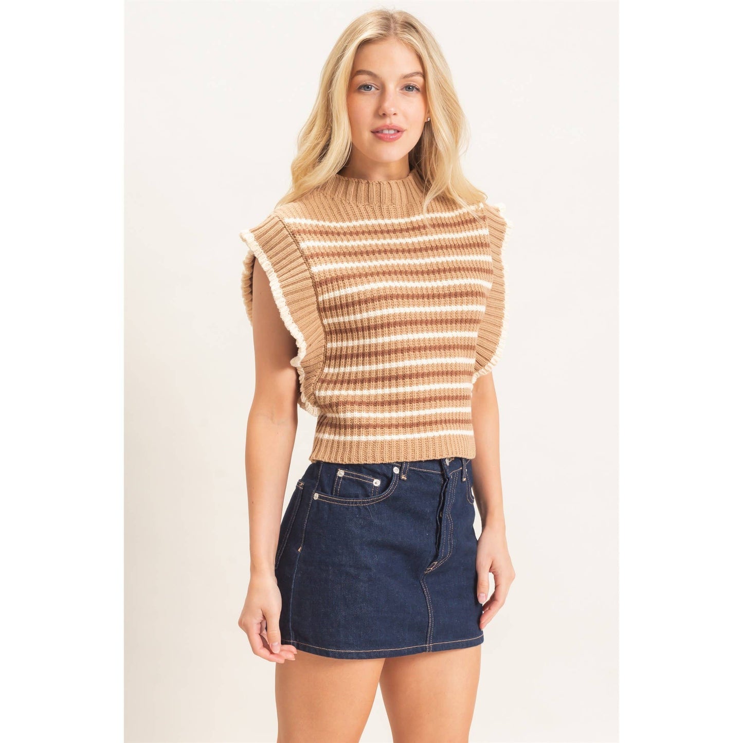 Ribbed Ruffle Sleeve Sweater