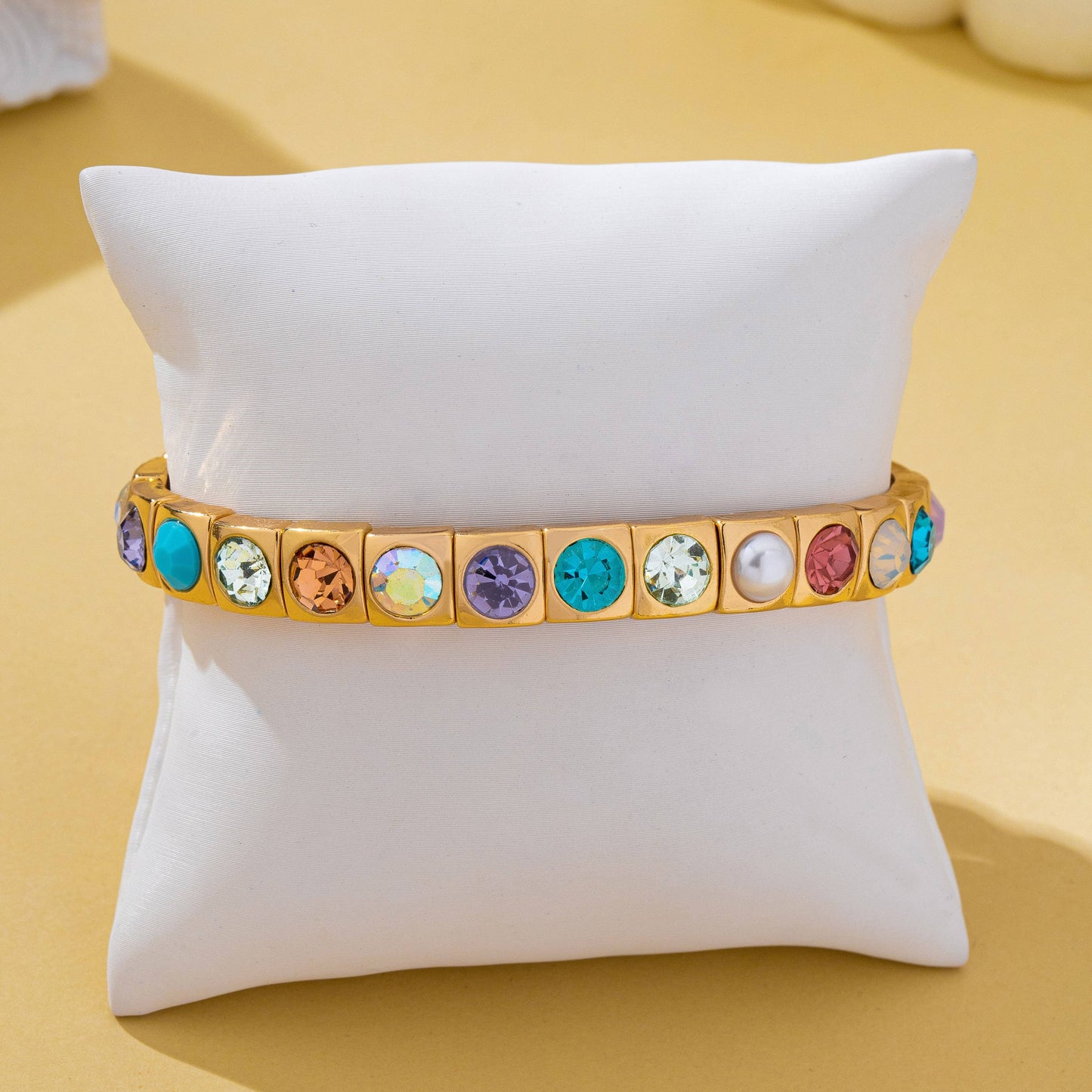 Multicolored Gemstone & Pearl Stretch Bracelet