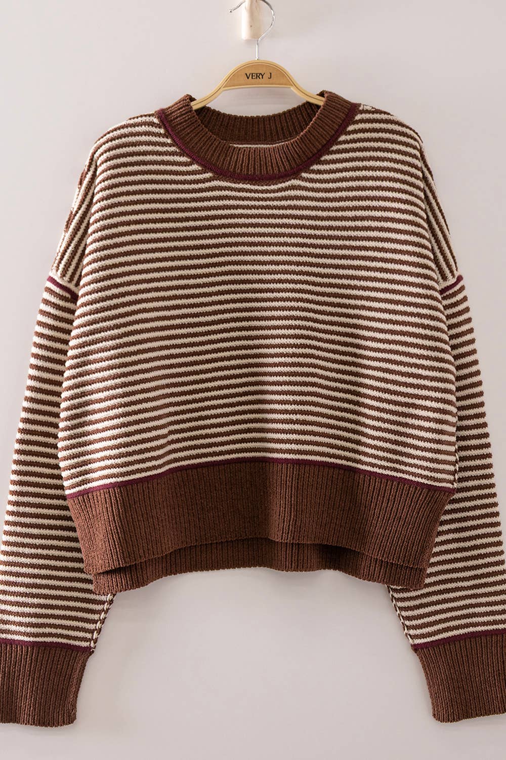Contrast Trim Stripe Knit Sweater