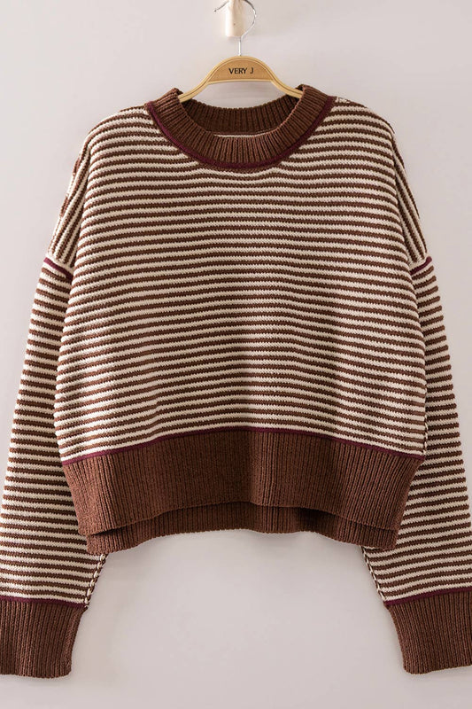 Contrast Trim Stripe Knit Sweater