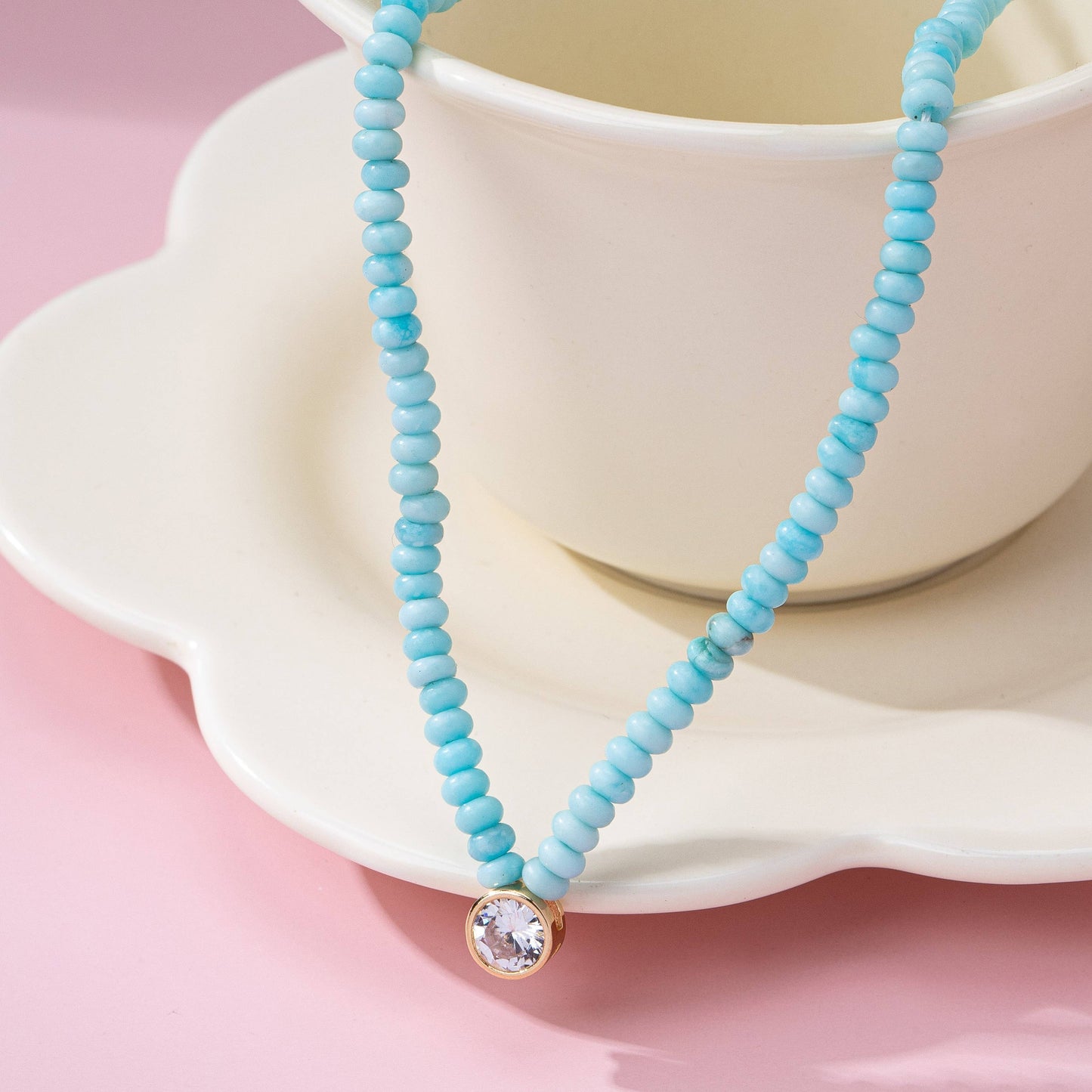 NATURAL SEMI PRECIOUS STONE BEADED CHARM NECKLACE