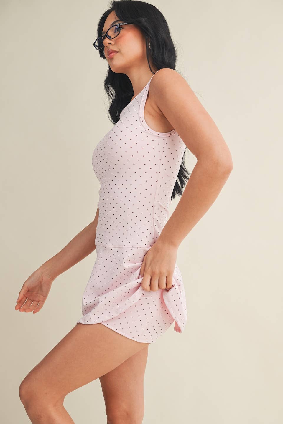 Polka Dot Print A-Line Mini Dress with Drop Waist