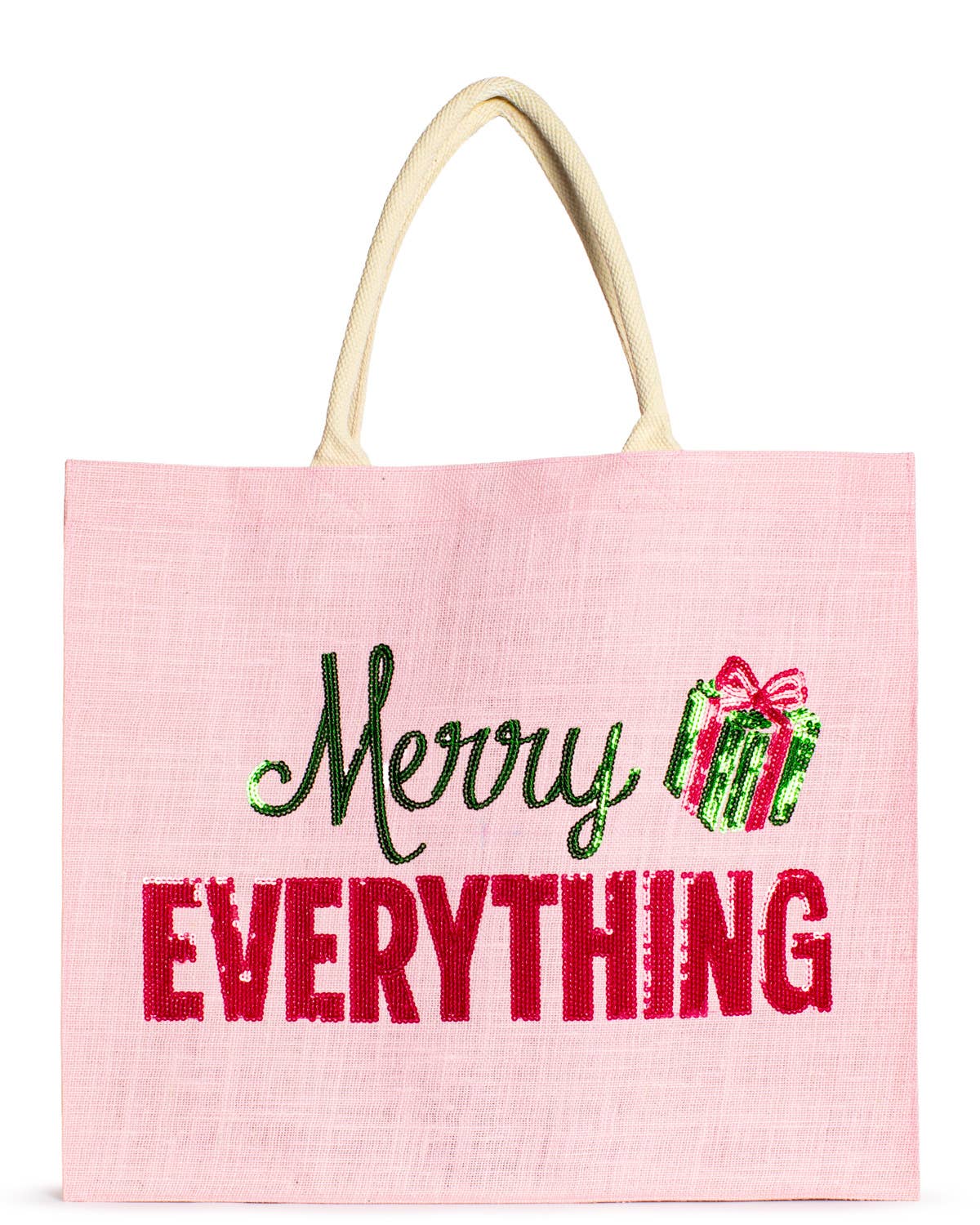 Merry Everything Sequin Carryall Tote   Pink/Green   22x19x8