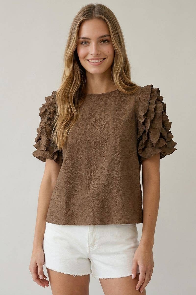 TEXTURED RUFFLE SLEEVE TOP