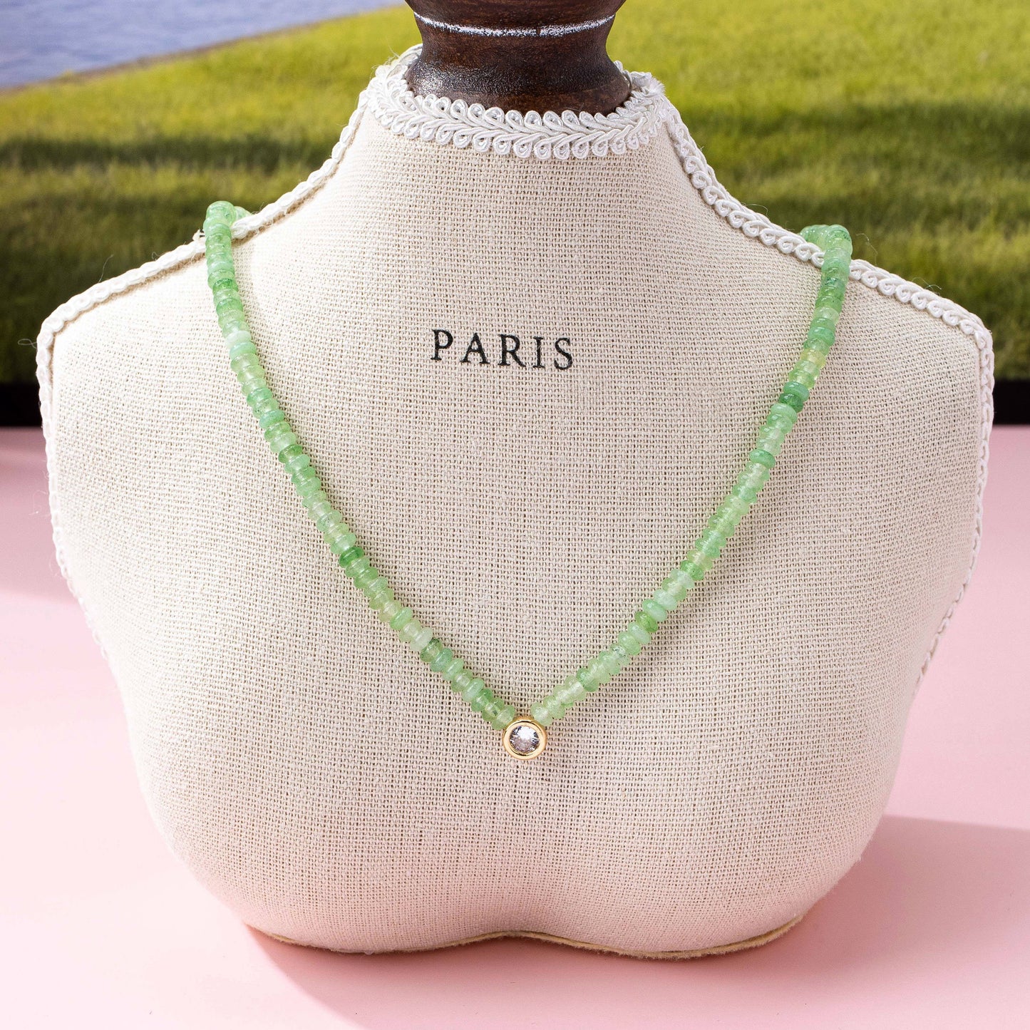NATURAL SEMI PRECIOUS STONE BEADED CHARM NECKLACE