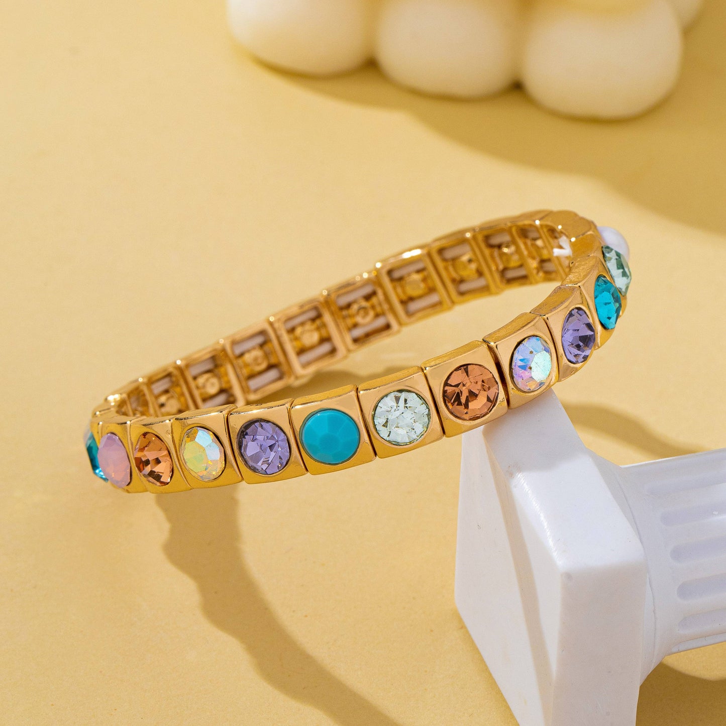 Multicolored Gemstone & Pearl Stretch Bracelet