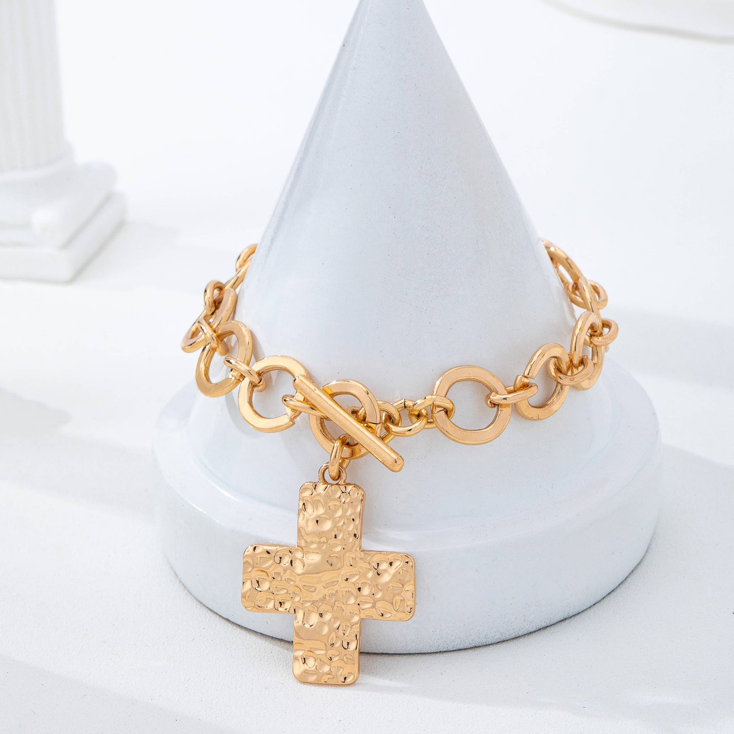 Hammered Cross Toggle Bracelet