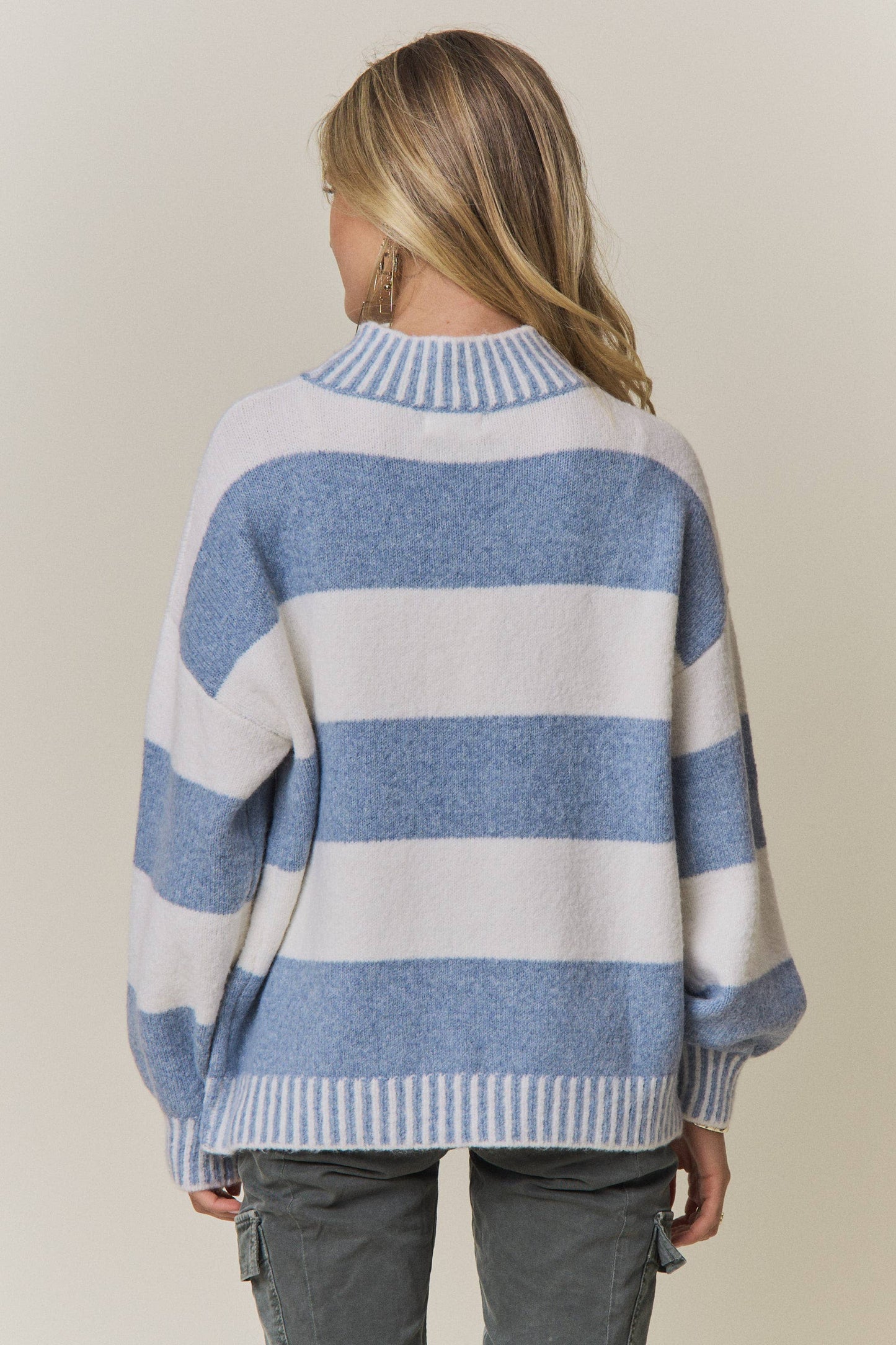 STRIPED MOCK NECK SWEATER