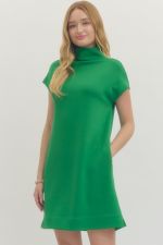 Solid jersey mock neck pullover mini dress