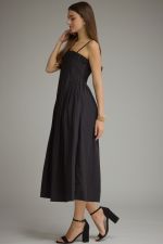 Solid sleeveless midi dress with a straight neckline