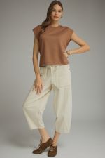Solid round neck cap sleeve top