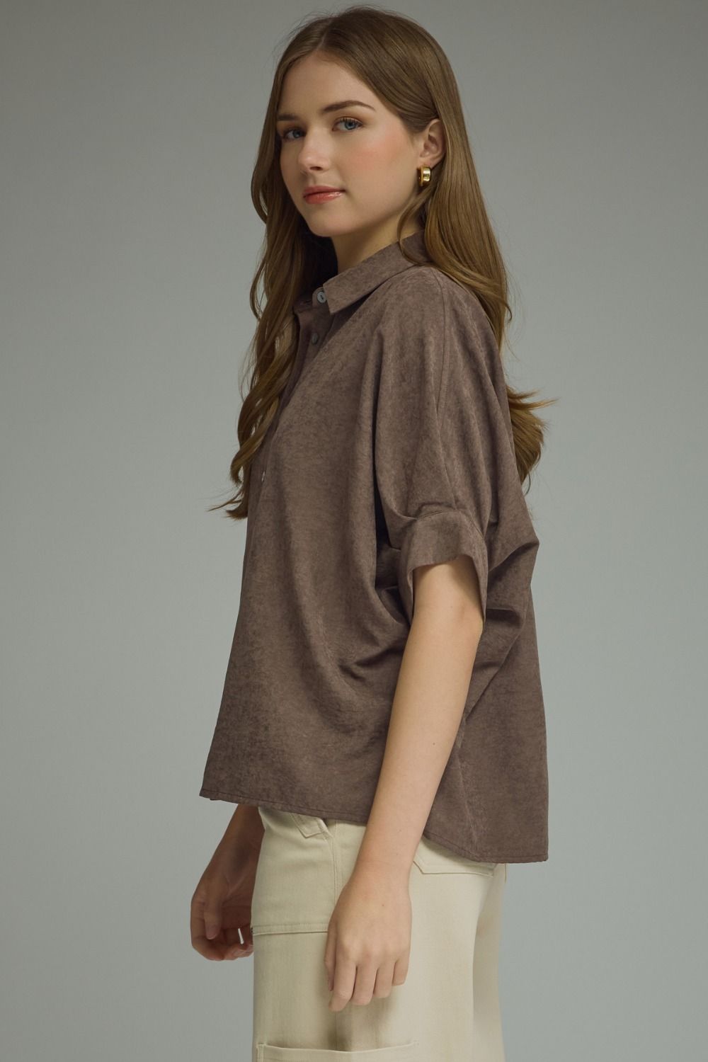 Solid short dolman sleeve top