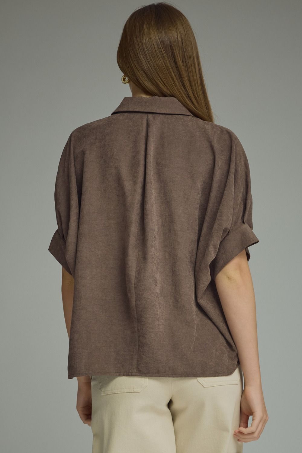 Solid short dolman sleeve top