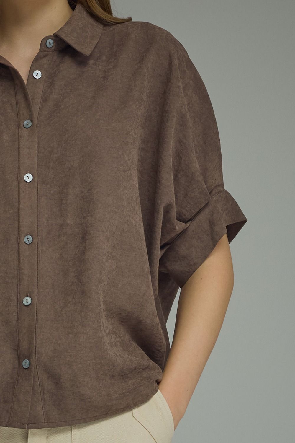 Solid short dolman sleeve top