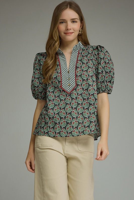 Floral Printed Puff Top