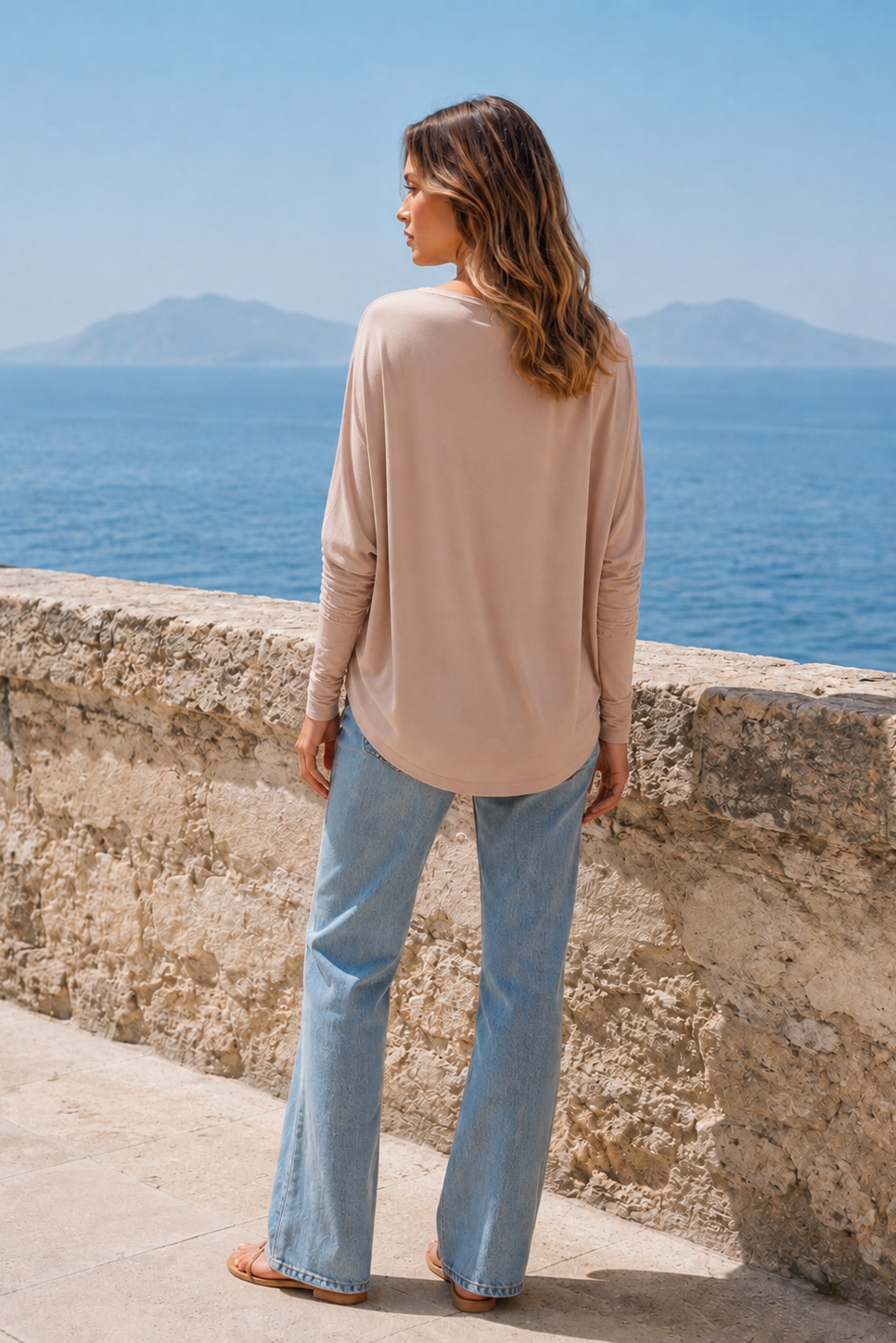 Drop Shoulder Round Hem Long Sleeve Top
