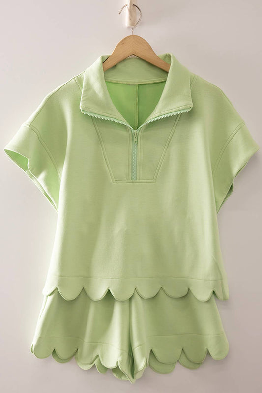 Half-Zip Scallop Active Shorts Set