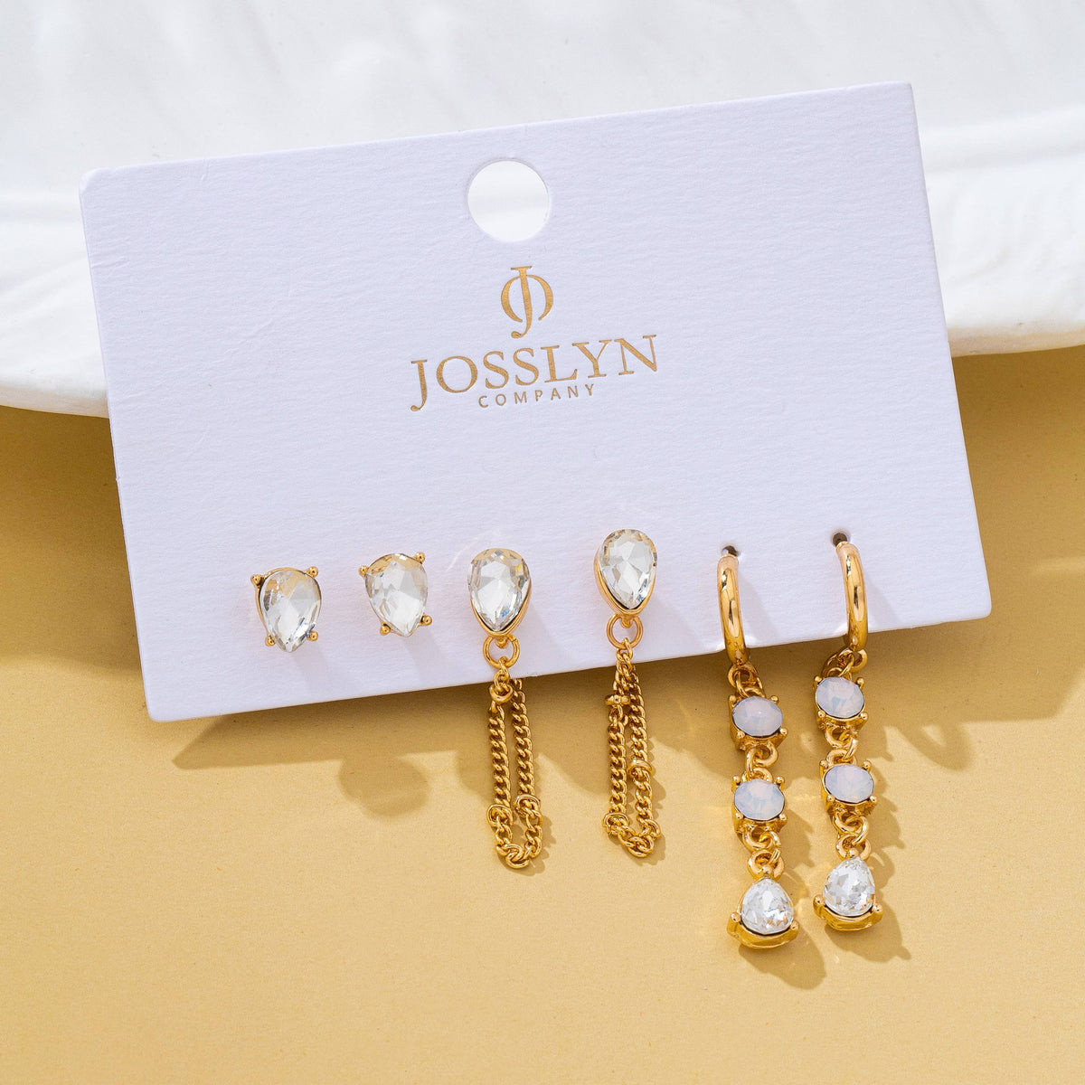 Crystal Stud & Linear Opal Drop Set