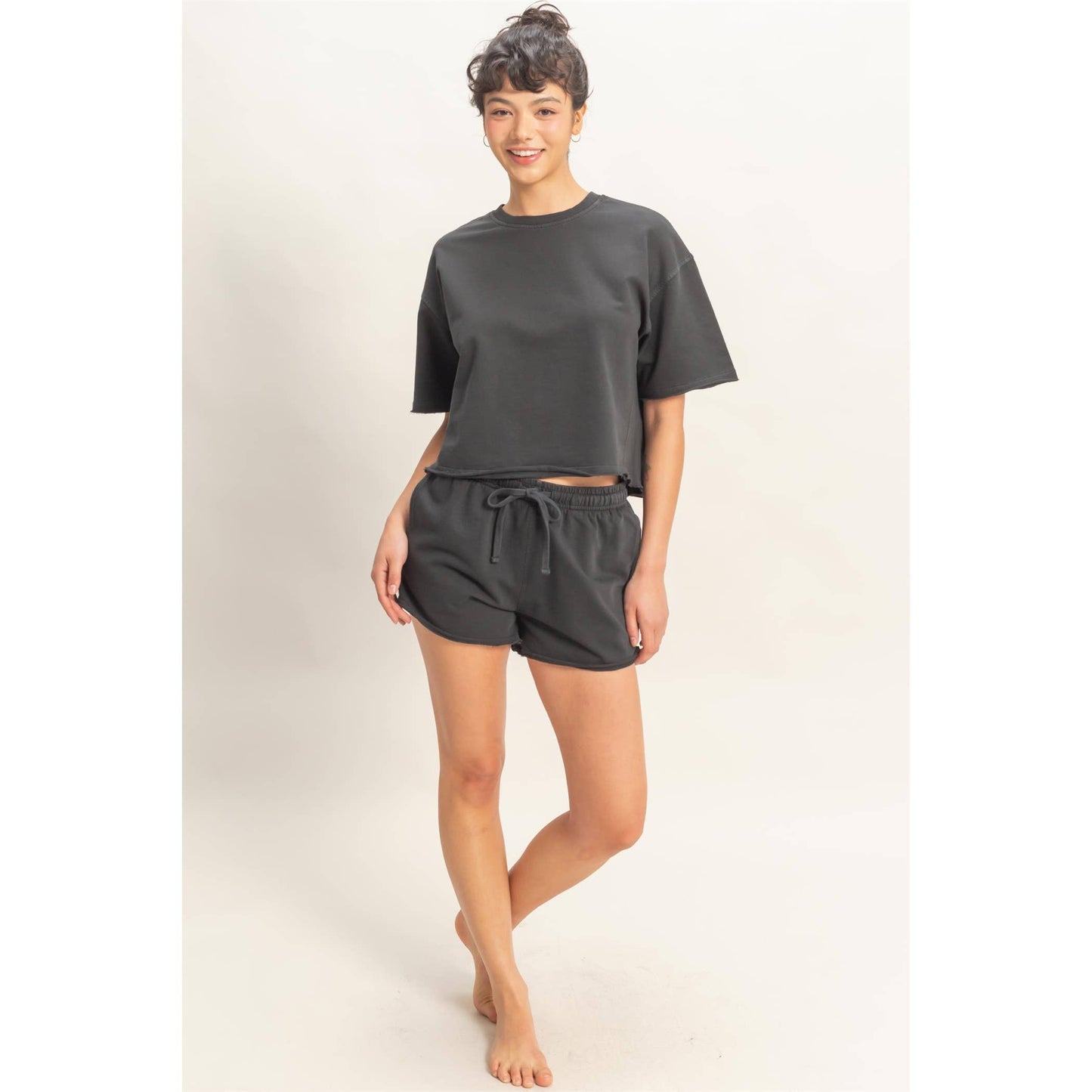 Short Sleeve Crew Neck Top And Shorts Set