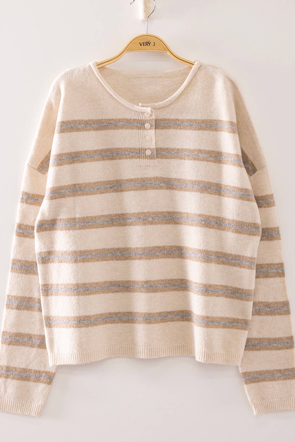 Cozy Stripe Button Knit Sweater
