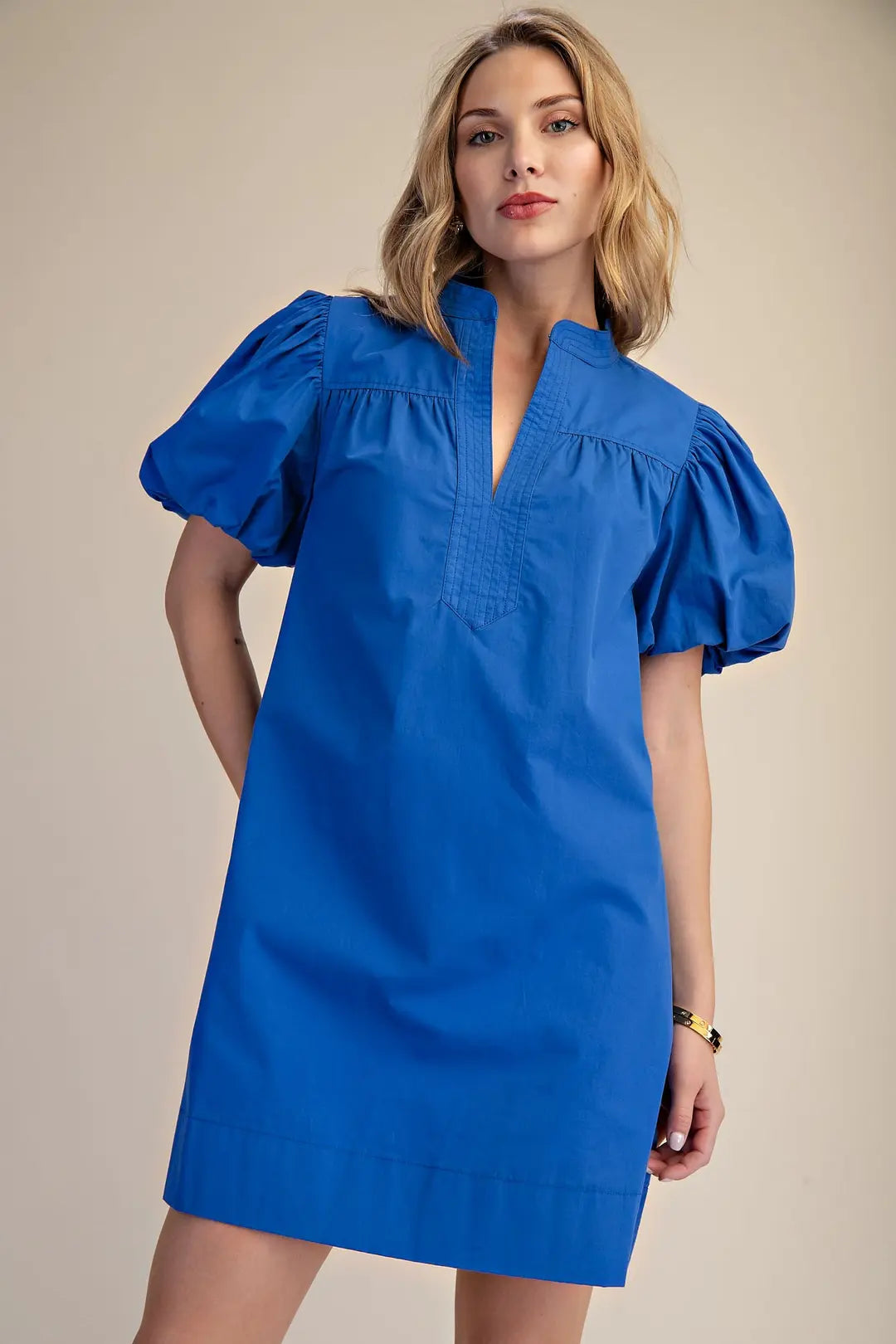 V-Neck Bubble Sleeve Mini Dress