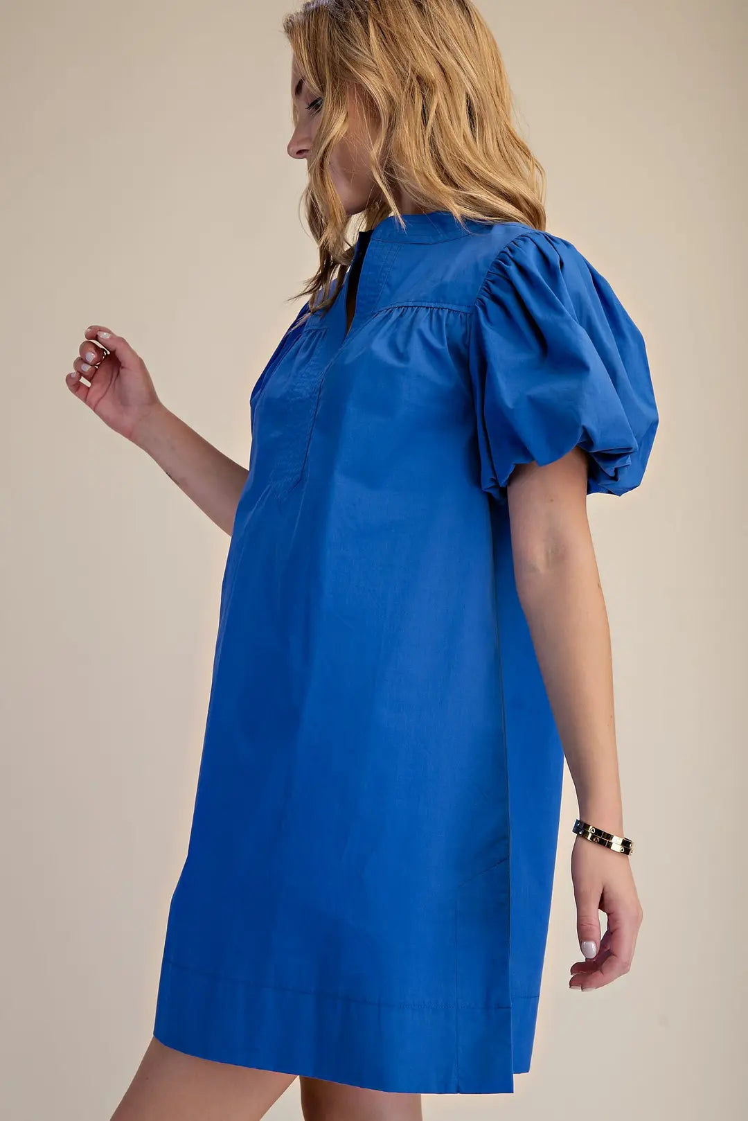 V-Neck Bubble Sleeve Mini Dress
