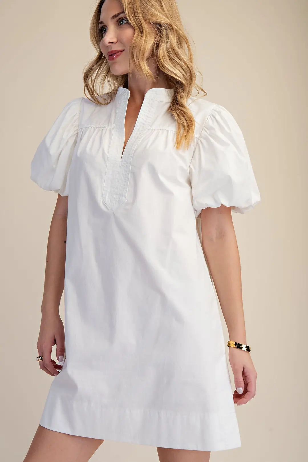 V-Neck Bubble Sleeve Mini Dress
